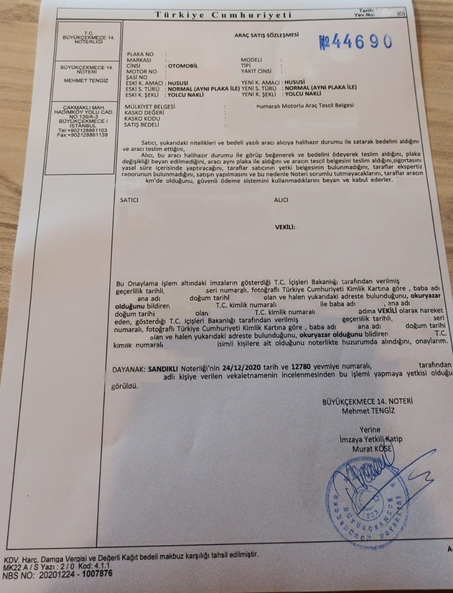 Araç Satış Sözleşmesi
